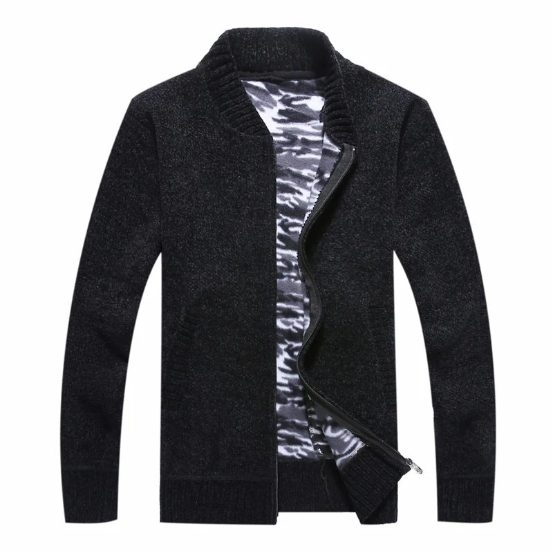 

2019 Autumn Winter Men's SweaterCoat Faux Fur Wool Sweater Jackets Men Zipper Knitted Thick Coat Warm Casual Knitwear Clothing