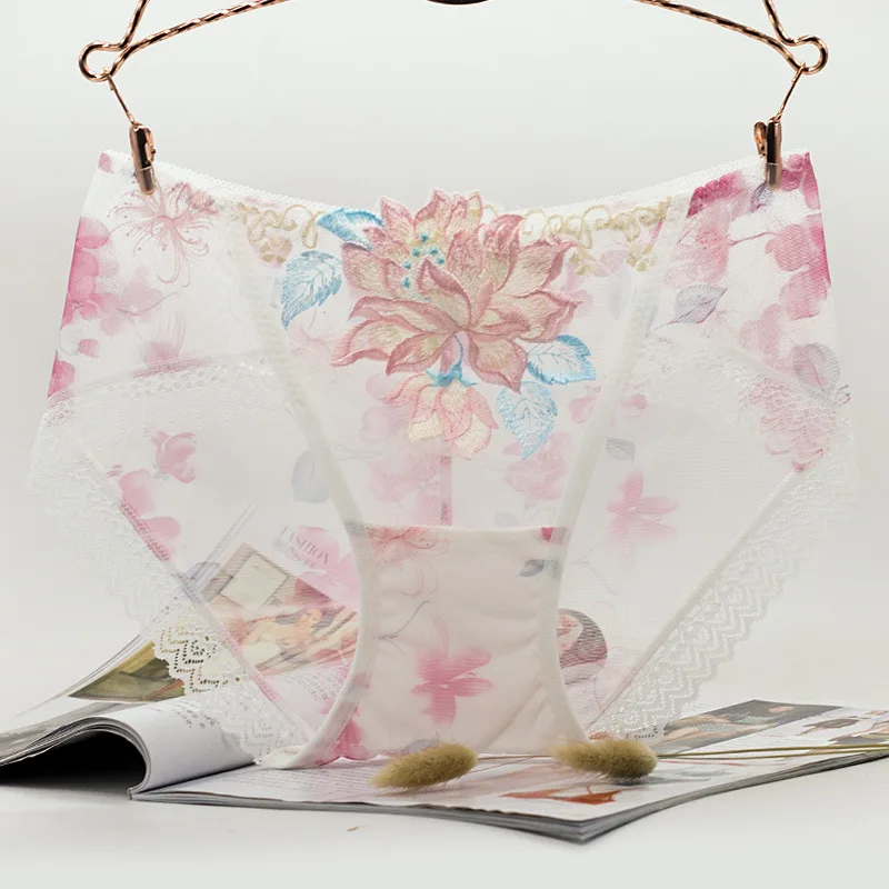 

Wasteheart New Women Fashion Purple Lace Embroidery Sexy Women Panties Cotton Low Waist Trim Underwear Lingerie Flower Briefs