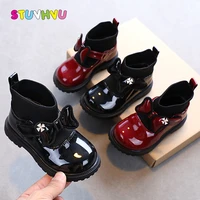 autumn boots childrens shoes flying woven bow patent leather princess shoes girls ankle boots soft sole kids single boots 1 6y