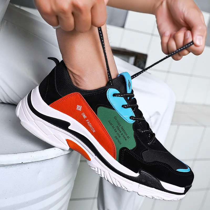 39-45Fashion Casual Shoes Men Lighted Breathable Mesh Sneakers Men Outdoor hip hop Lace Up Non-slip Sapatos de corrida