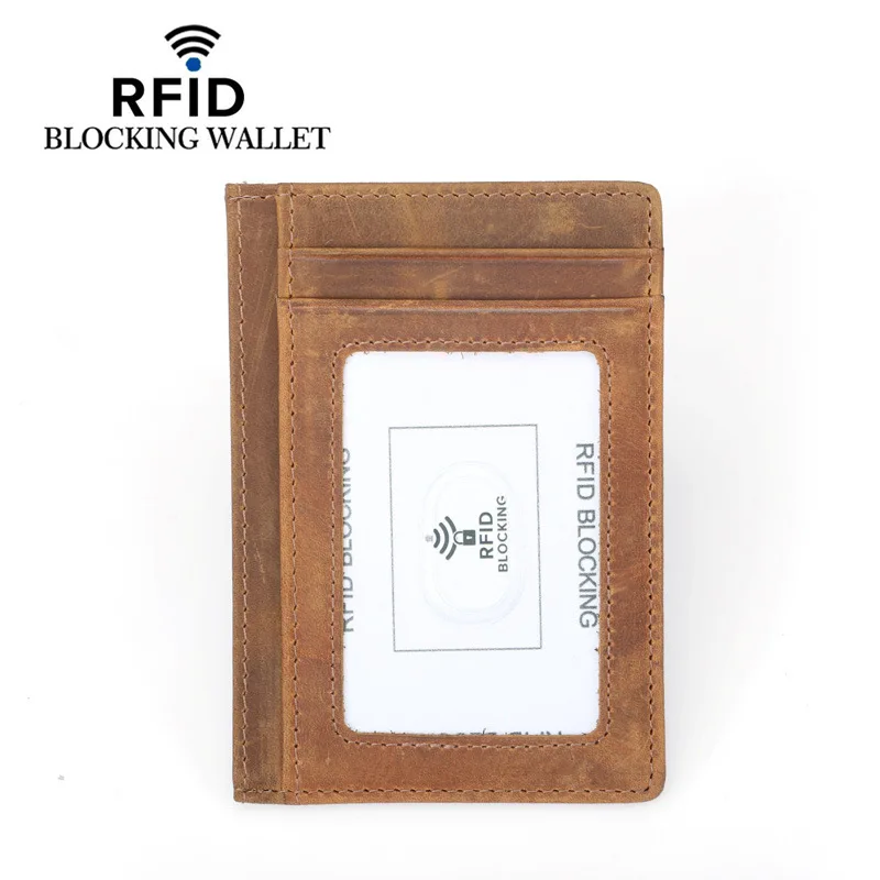 Men's Genuine Leather Card Holder Ultra-Thin RFID Coin Wallet Male Crazy Horse Cowhide Short Paragraph Simple Fashion Bank | Багаж и