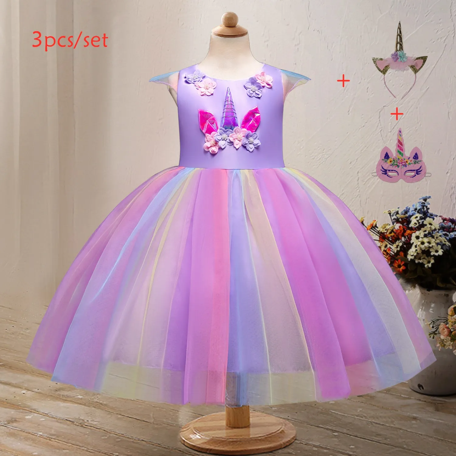 Детское летнее платье с единорогом для косплея розовые цветочные платья девочек
