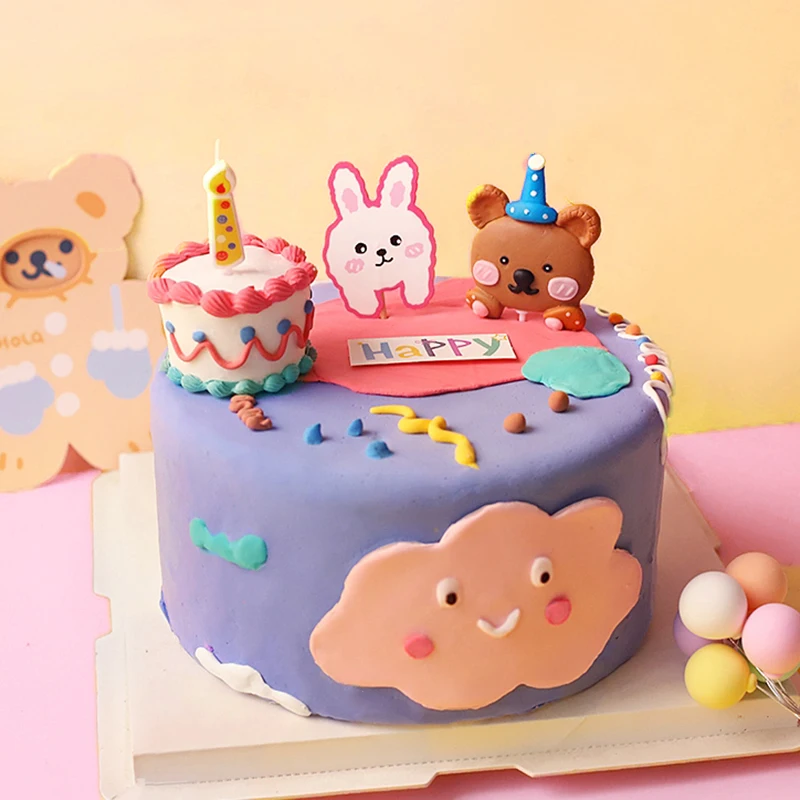 Милый мультяшный кролик с медведем торт на день рождения топпер для детского дня