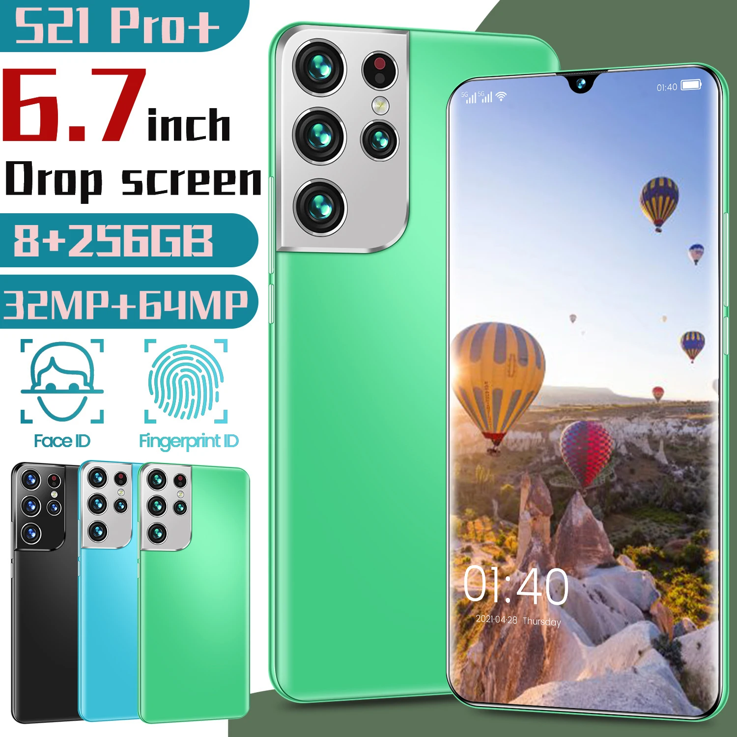 

Hot Sale S21Pro+ 6.7 Inch Drop Screen Deca Core MTK6889+ 8+256GB 32+64MP Smartphones 5G Network 6000mAh Mobile Phone Face Unlock