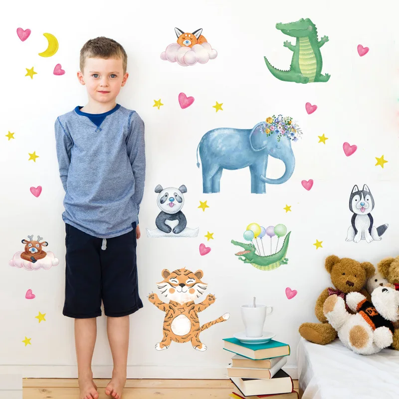 Мультяшные животные наклейки на стену прекрасный слон крокодил тигр для детской