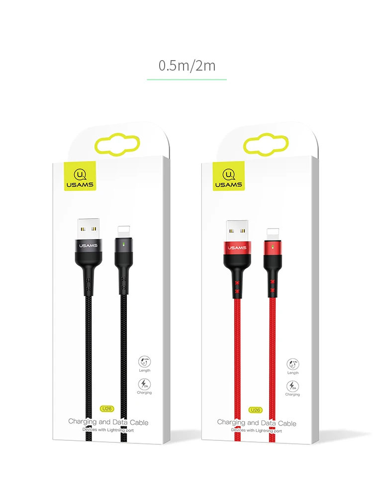 USAMS для usb lightning Кабель короткий 0,5 м 1 м 2 м Быстрая зарядка данных зарядное устройство для мобильного телефона для iPhone xs max xr 8 7 6s plus ipad светодиодный
