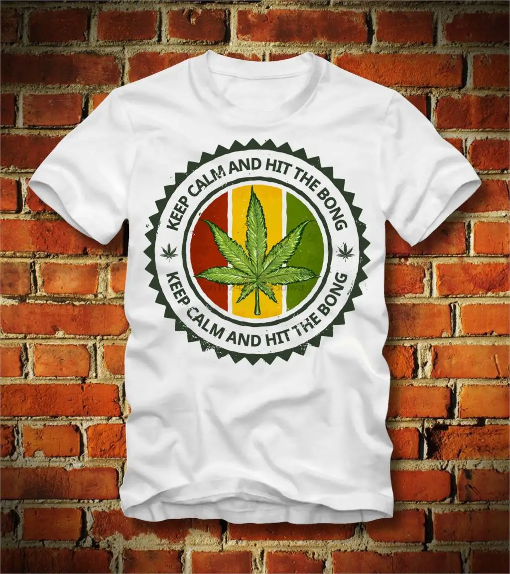 

2020 New Summer Tee Shirt Funny T SHIRT KEEP CALM AND HIT THE BONG WEED JOINT POT HI Custom T-shirt