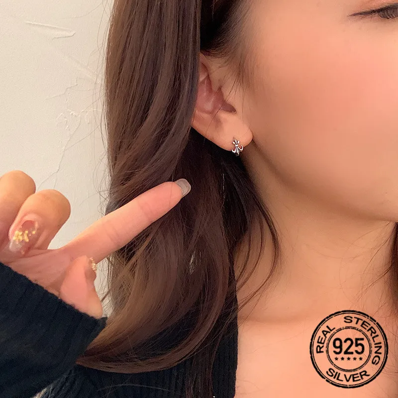 

S925 Silver Needle Stud Earrings For Women Crusader Flower Retro Simple Korean Fashion Female New Hot Sale Lady Party Jewelry