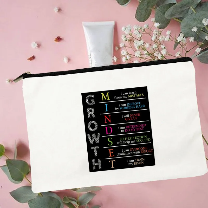 

Women Growth Mindset Printed Make up bag Fashion Women Cosmetics Organizer Bag for Travel Colorful Storage Bag for Lady Bag