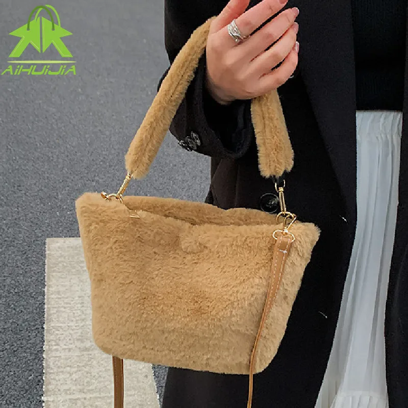 

Высококачественная мягкая плюшевая сумка для женщин новая простая однотонная сумка на плечо повседневная женская сумка-мессенджер