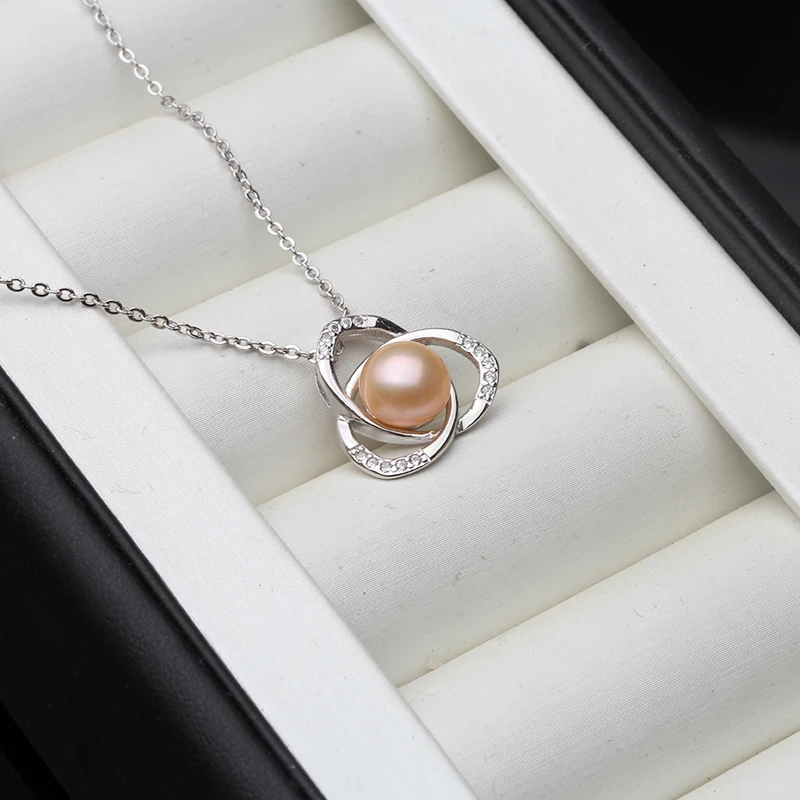 Женское ожерелье с подвеской из натурального черного жемчуга кулон серебра 925