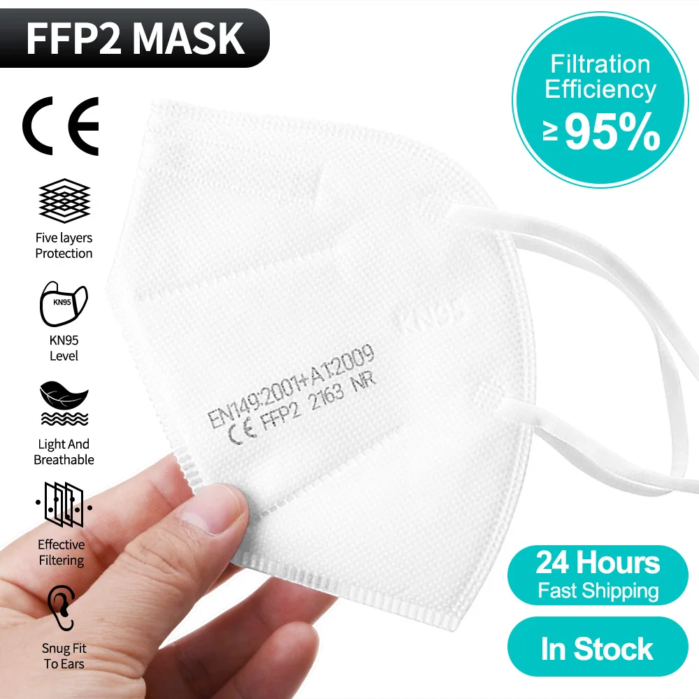 

Anti-Dust FFP2 MASK KN95 mascarilla White 5-Layer Adult Filter Fabric Face Mouth Mask FPP2 ffp2mask Respirator Protective Masque
