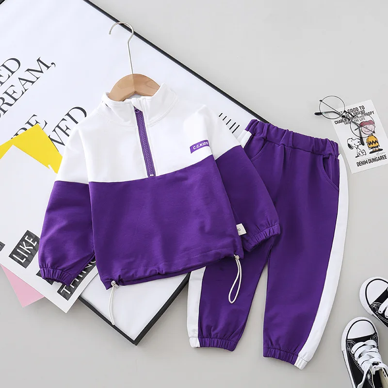 

Toddler Boys Casual Set Spring Zipper Jacket Pant 2pcs Outfit Kids Splicing Sport Suit Children Active Clothing Girl New Wear