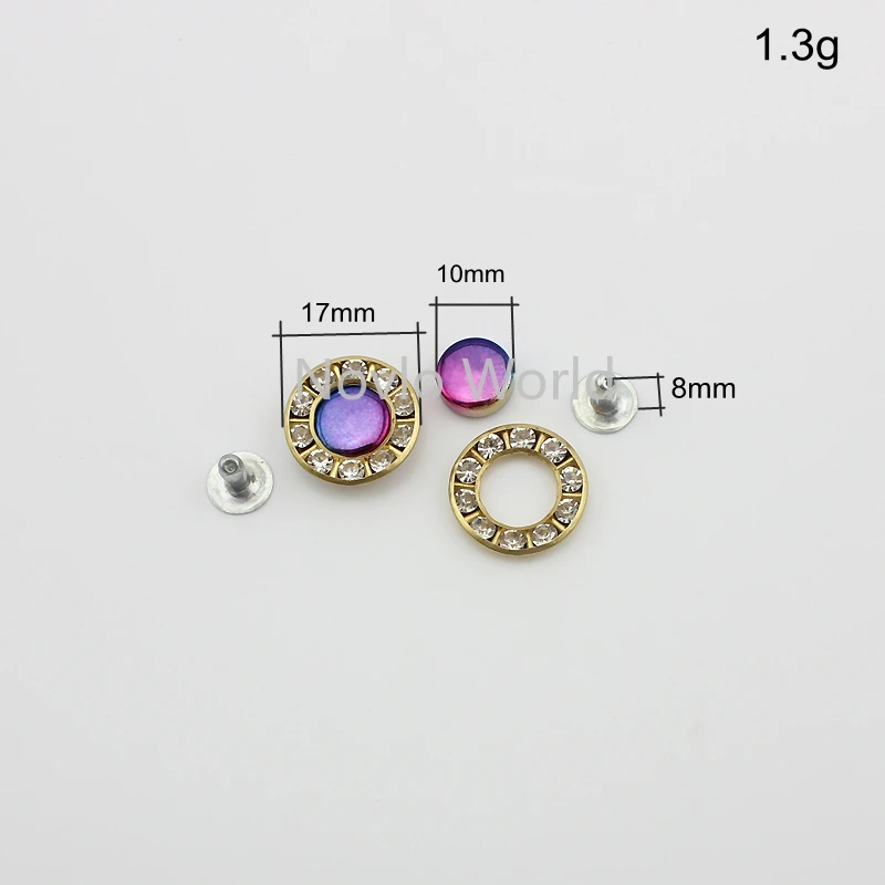 Wholesale 500pcs, 17mm, rainbow metal decorative studs with diomond for handbag clothes decorative hardware nails