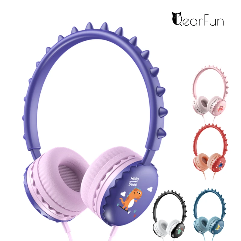 Qearfun Симпатичные детские наушники с микрофоном ПК гарнитура динозавра для