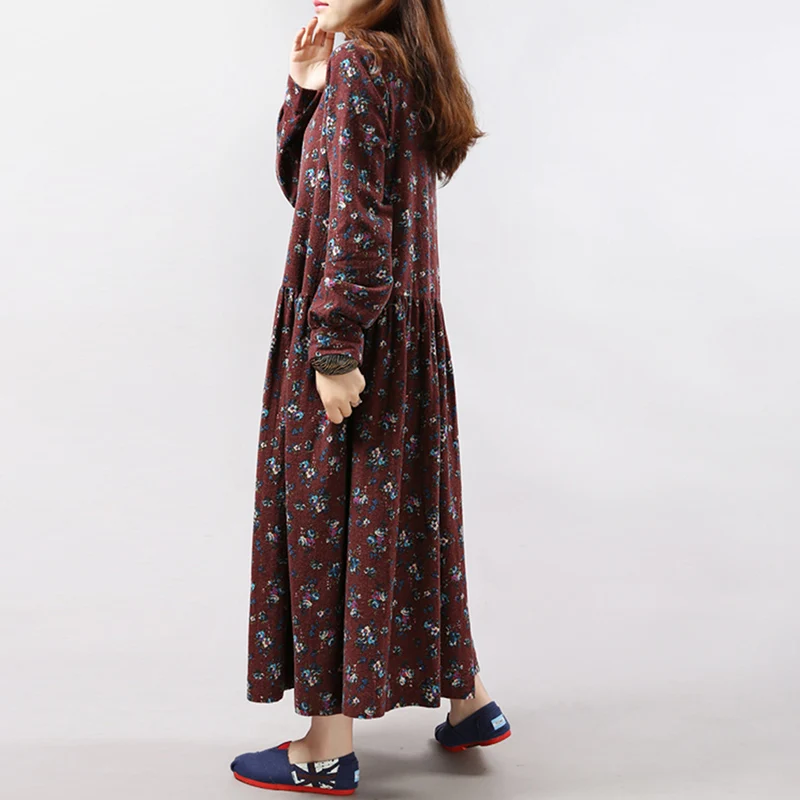 Винтажное женское длинное платье длиной до щиколотки с длинным рукавом