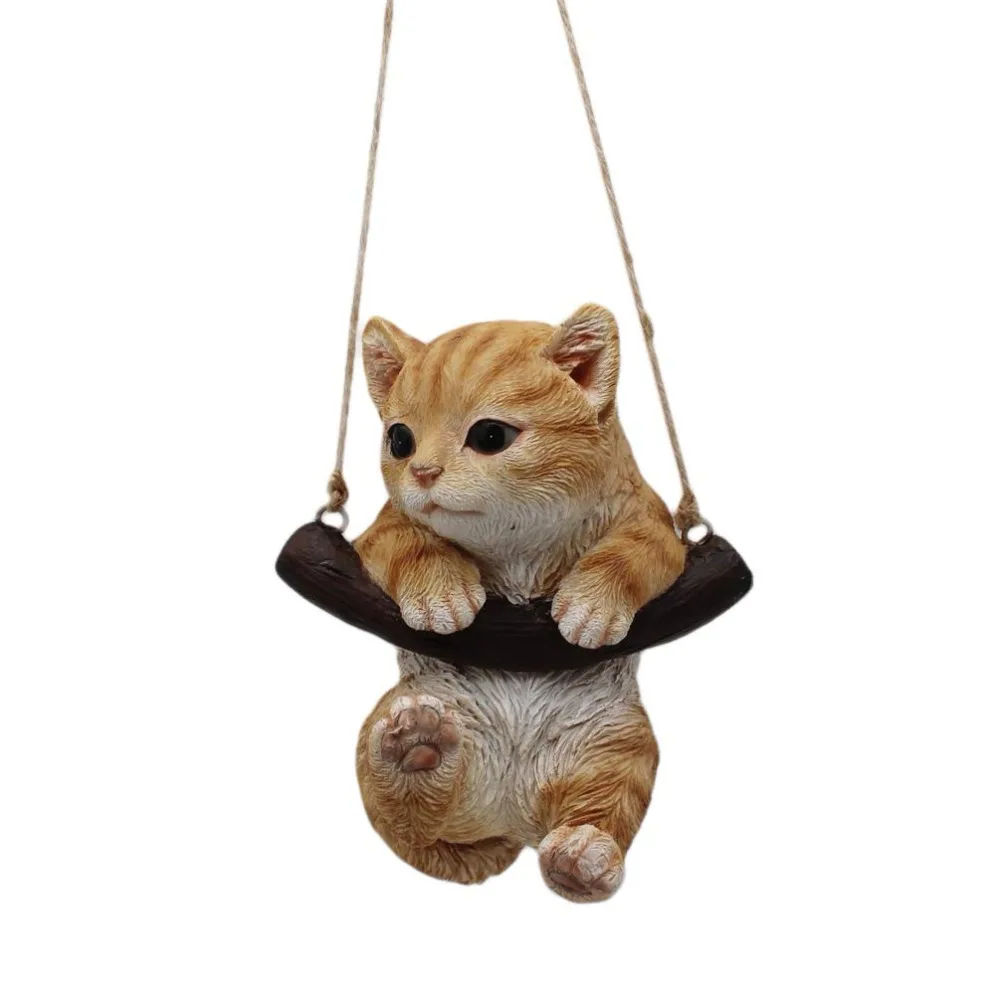 Свисающий Оранжевый Полосатый Кот Жизнь Как Статуэтка Статуи Домашний Сад|Ловцы