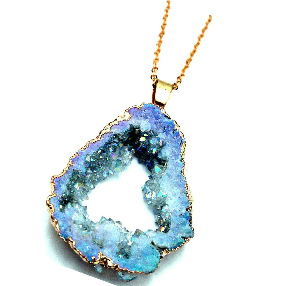 Позолоченная Подвеска из натурального камня с кристаллами женское ожерелье для