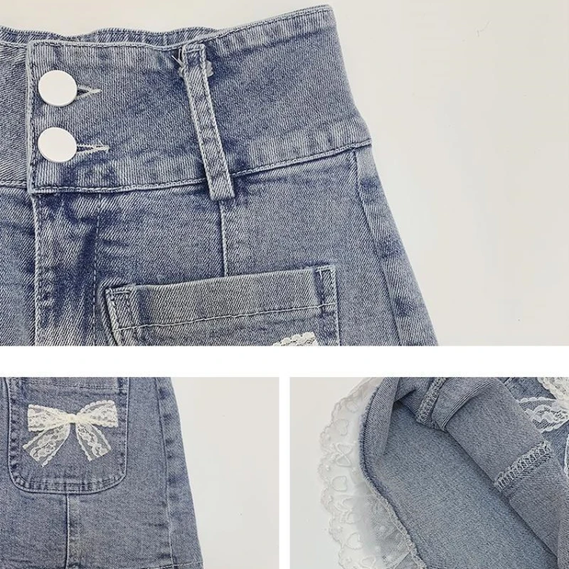 Джинсовые шорты для женщин кружевные милые карманы с бантом девочек