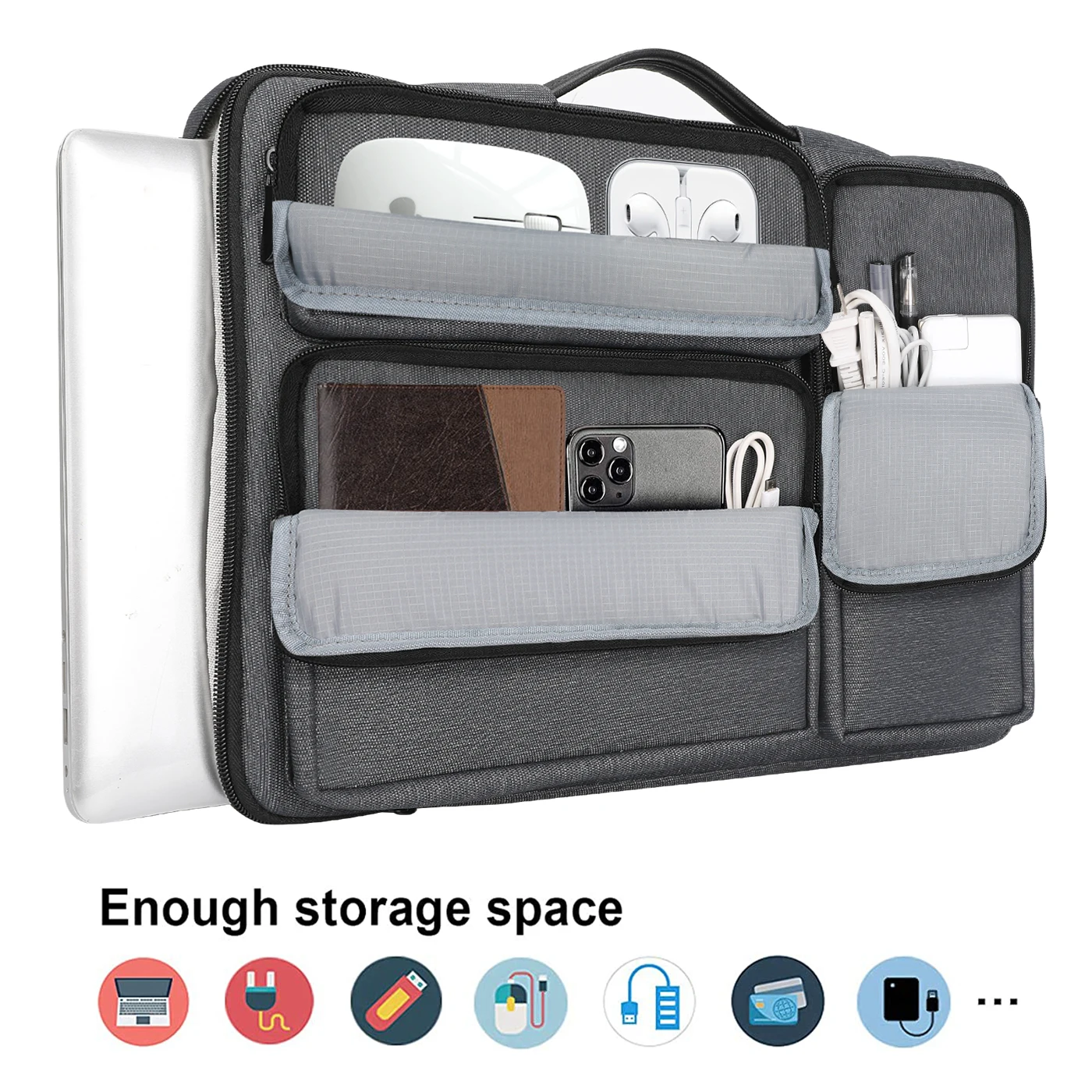 Laptop Messenger Bag, 13-13.3 inch Laptop Briefcase Sleeve with 3 Front Zipper Pockets Large Capacity for 13.3’’ Macbook Dell HP