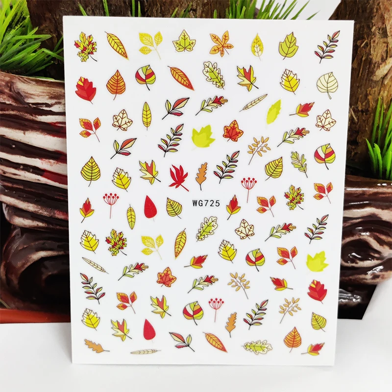 

3D наклейки для ногтей, кленовый лист, трава, цветок