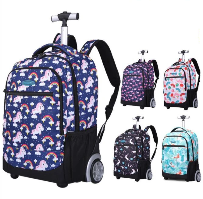 18 inch kids School Trolley bags Wheeled backpack bag on wheels  for teenagers Children School Rolling travel backpack for girls