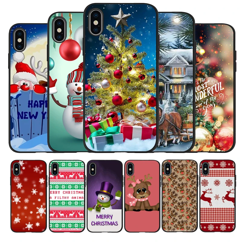 Новый год Рождество дизайн черный ТПУ силиконовый мягкий чехол для телефона iPhone