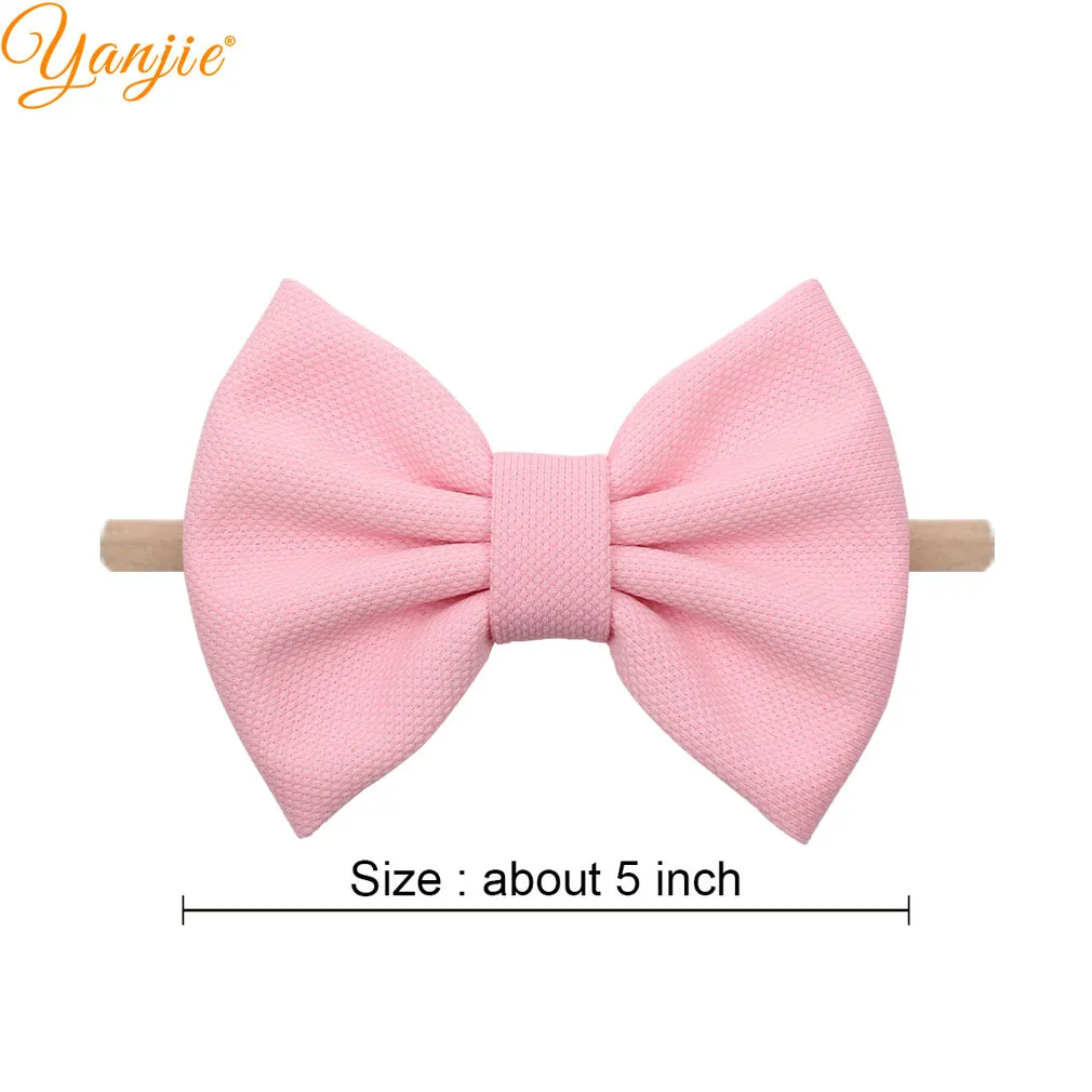 Повязка на голову с большим бантом для девочек эластичная однотонная повязка 7