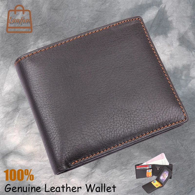 

Модный кошелек Luufan из коровьей кожи с держателем для карт, Простой повседневный дизайнерский кошелек, мужской короткий кошелек с двумя скла...