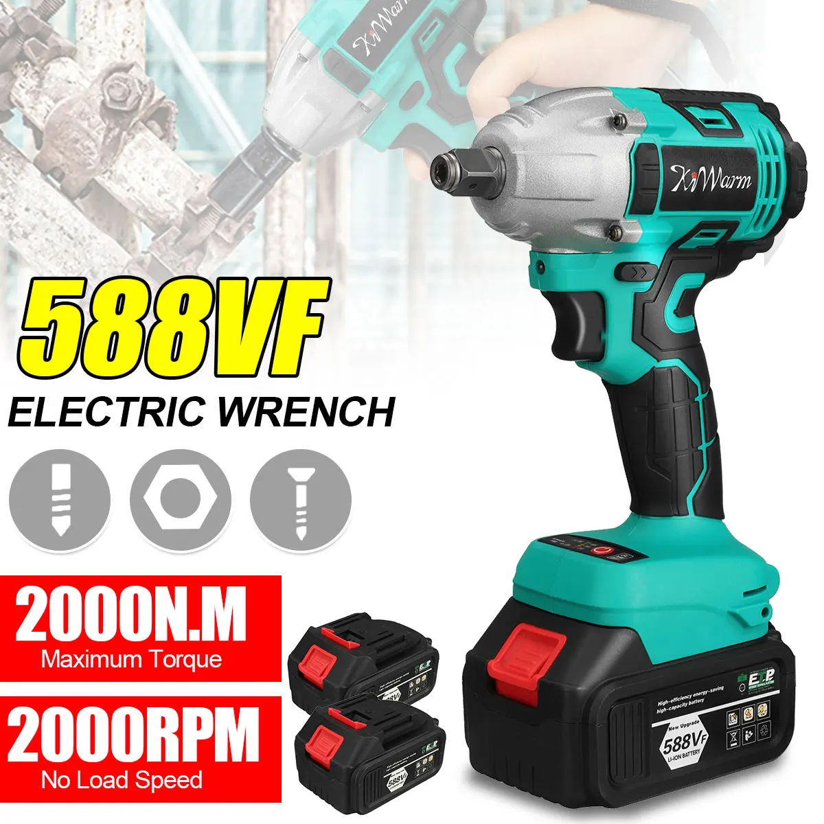 588VF 2000N.M Brushless Cordless Electric Impact Wrench 1/2 Inch Power Tools 2Pcs High Capacity Battery For Makita 18V Batterry |