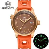 steeldive bronze dive watch sd1949s double crown design copper surface swiss c3 green luminous built in chronograph bezel watch