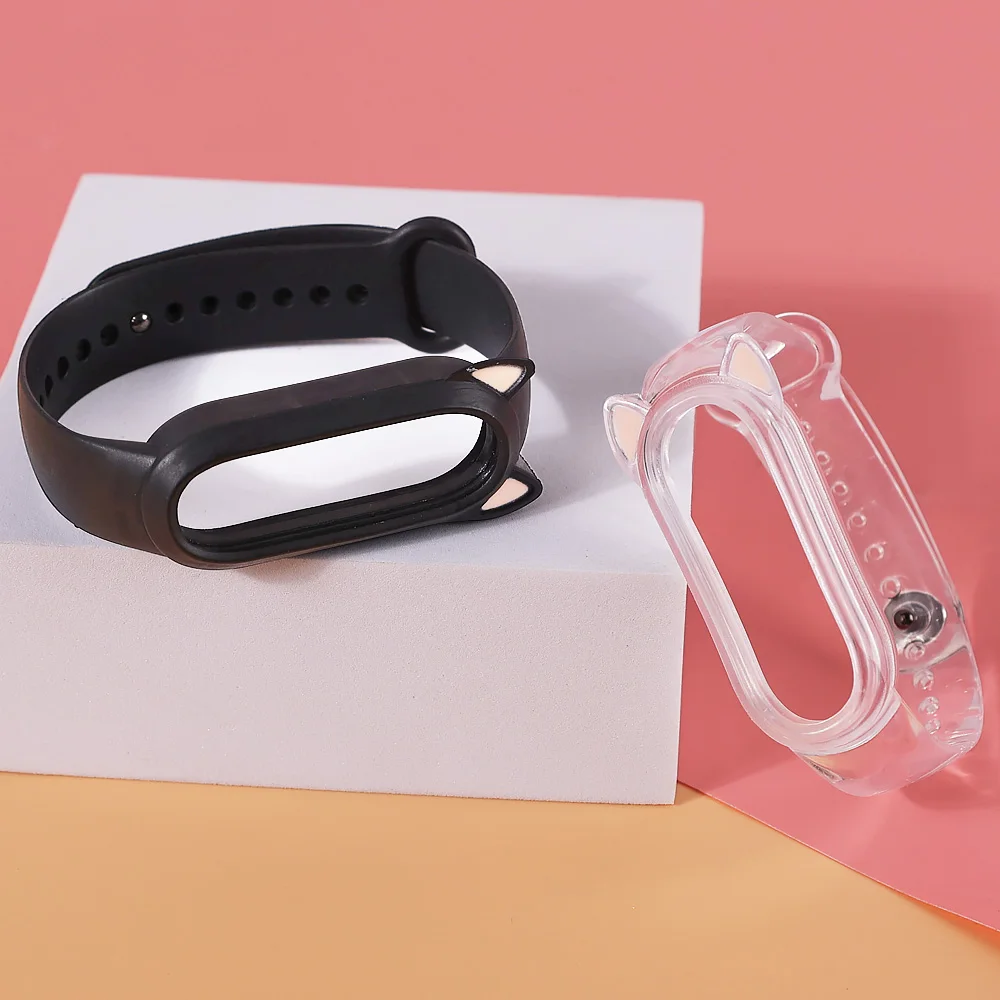 Милый ремешок для Xiaomi Mi Band 6 5 4 3 мультяшный чехол с кошачьими ушками силиконовый