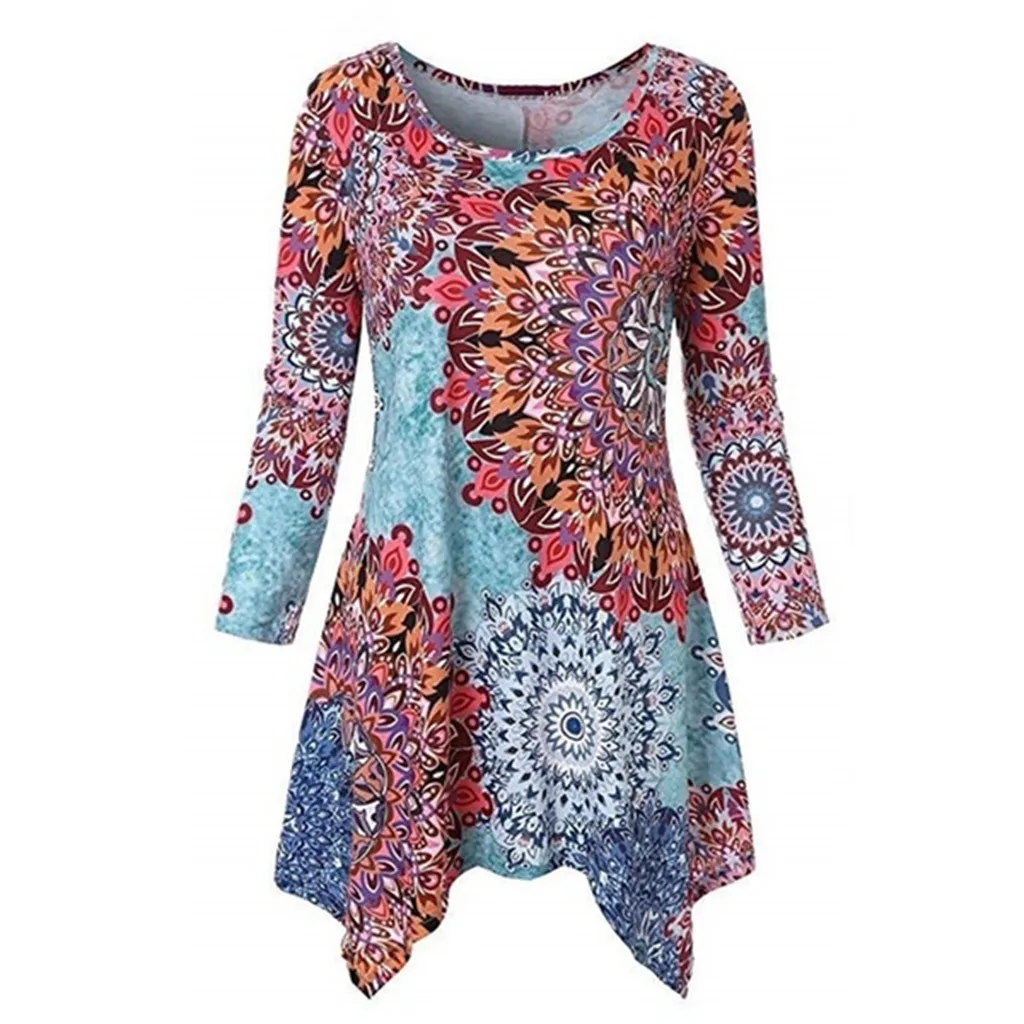 

Fashion women dress autumn Casual new round neck print dress printed Plus Size Slim Long Sleeve Female Dress Vestido Mujer #40