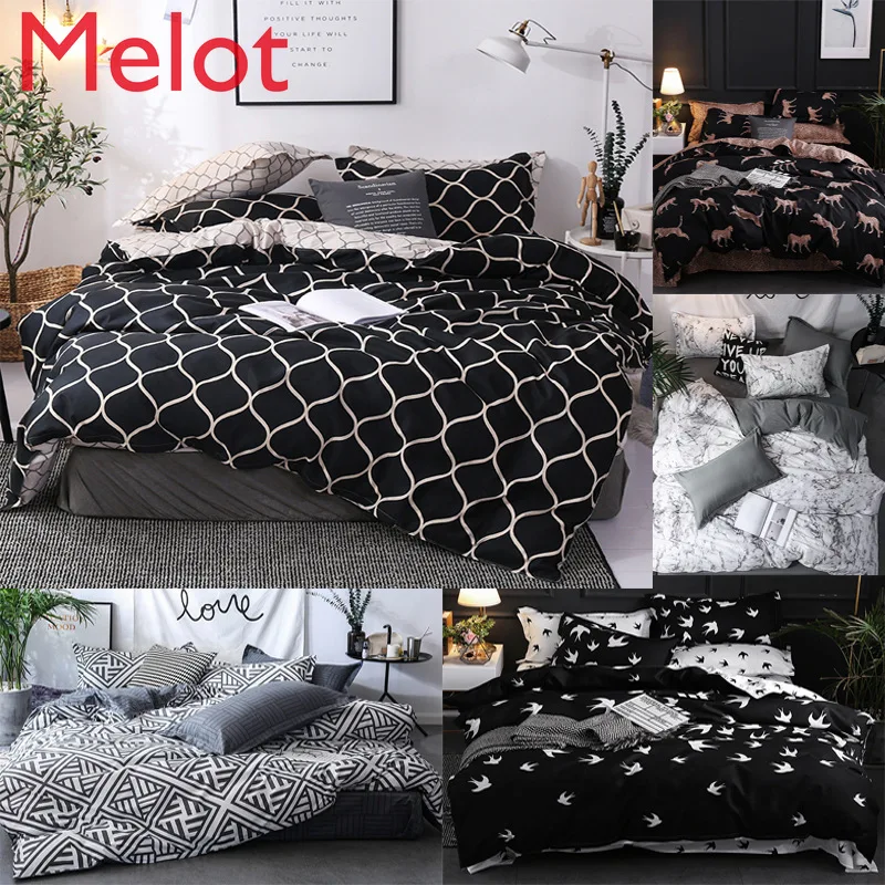 

Luxury Bedding Set Super King down Quilt Cover Marble Single Person King Black Quilt Cover Bed Sheet Pillowcase Four-Piece