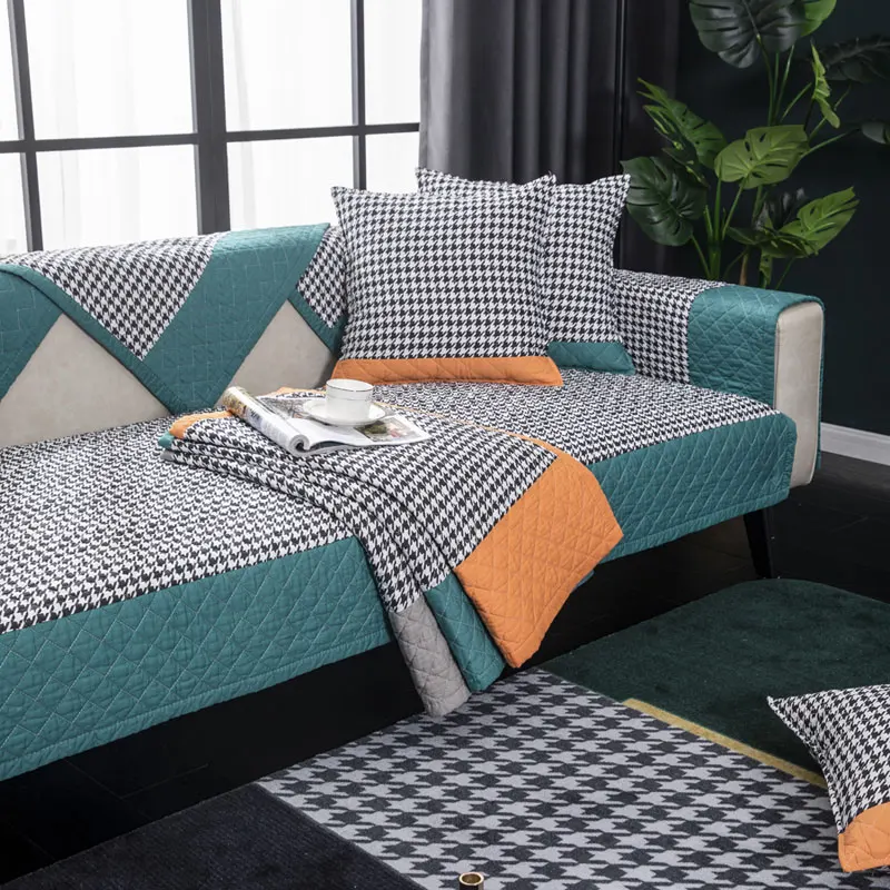 

Modern Plaid Cotton Sofa Covers for Living Room Couch Slipcover 2 3 4 Seater Quilted Sectional Armchair Cover for Leather Sofa
