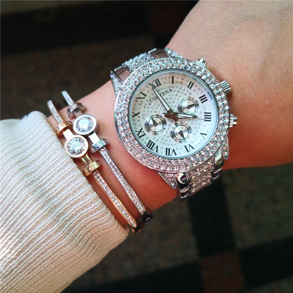 Reloj Mujer, новинка, золотые, серебряные, розовые, золотые, Известный Топ бренд, Роскошные, Contena, женские Стразы, полностью бриллианты, женские часы под платье