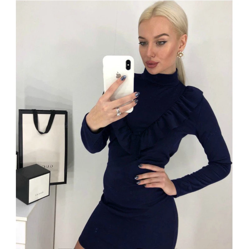 Женский топ Ruffles узкое сексуальное Вечерние платье женские тонкие с длинным