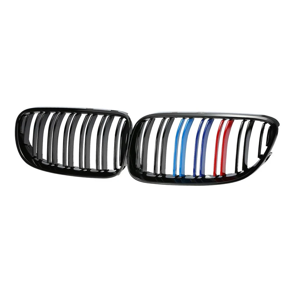 1 пара двойная линия автомобиля Передняя почек решетки гриль черный глянец M