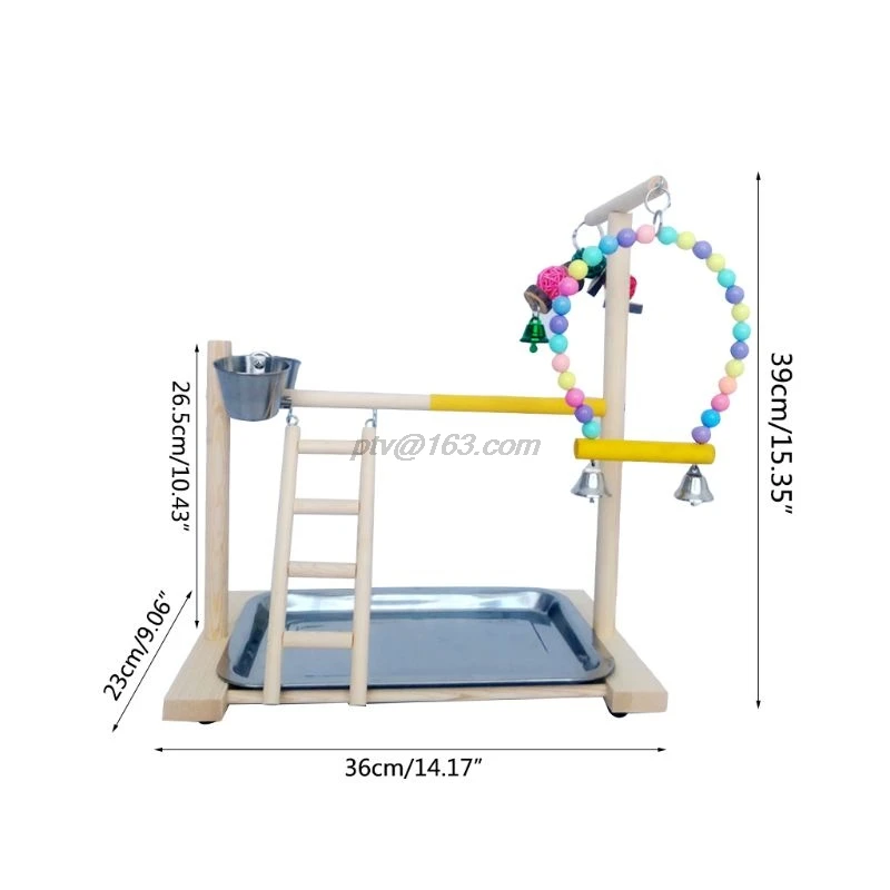

Wooden Bird Perch Stand Parrot Platform Playground Exercise Gym Playstand Ladder Interactive Toys with Feeder Cups