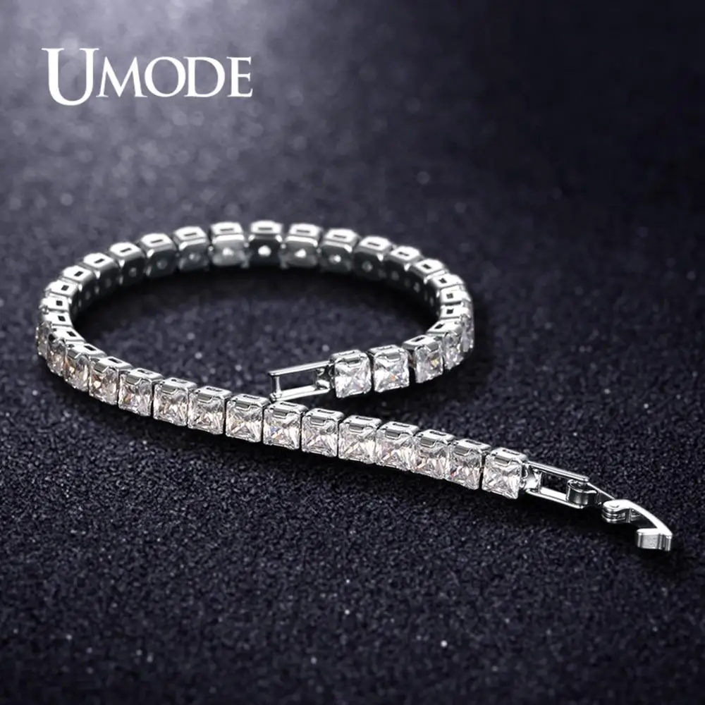 UMODE новые круглые хрустальные теннисные браслеты для женщин и мужчин прямоугольные квадратные циркониевые белые золотые длинные цепочки ювелирные изделия AUB0178X