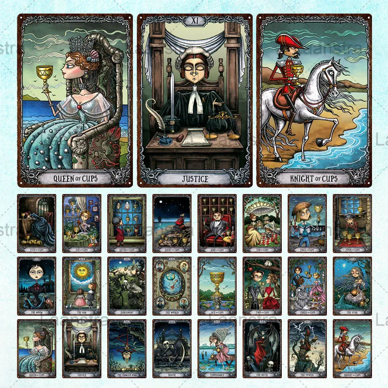 

Tarot Metal Signs Metaphysical Divination Justice The Star Moon Sun Card World Vintage Decor Metal Wall Art Shabby Plaques Plate