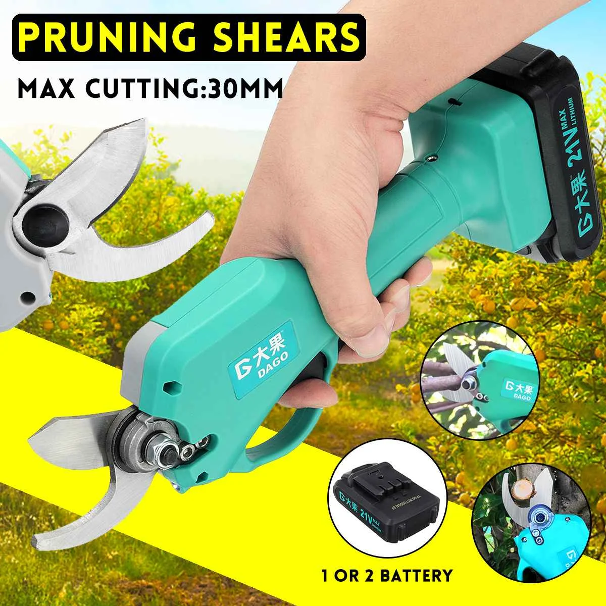

21V 30mm Wireless Electric Rechargeable Scissors Pruning Shears Tree Garden Tool branches Pruning Tools With 1/2 Li-ion Battery
