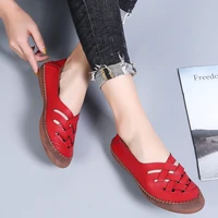 big sizes 35 45 red summer flat shoes women leather breathable footwear womens slip on loafers shoes casual mocasines de mujer