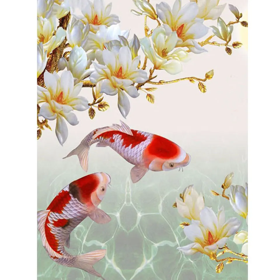 5D алмазная вышивка сделай сам карп цветок рыба полная живопись крестиком мозаика