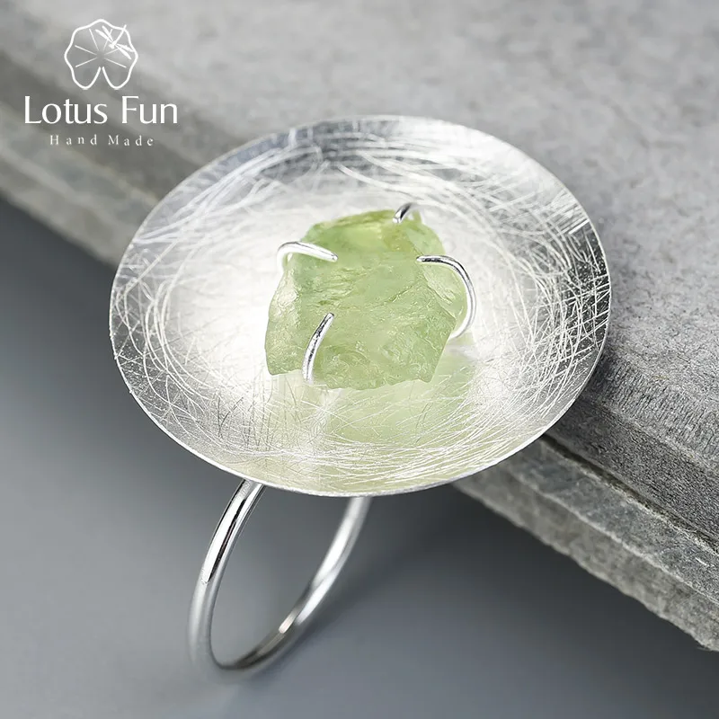 Green Lotus Fun реальные 925 пробы серебро натуральный драгоценный камень ручной работы ювелирные украшения регулируемый Личность Круглый кольц - Цвет камня: Green