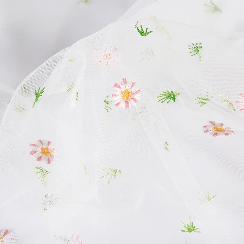 130 см X1Y/шт. Ткань с вышивкой хризантемы для свадебного платья Тюль сценическая
