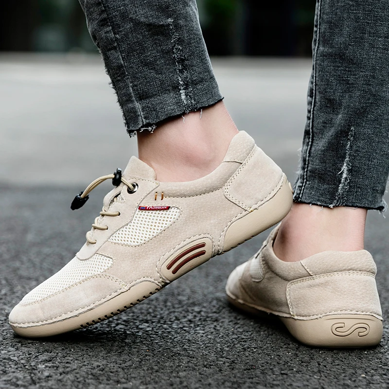 Mens Shoes Casual Footwear 2020 Summer Autumn Mesh Walking Shoe Male Sneakers Suede Leather Leisure Breathable Khaki | Обувь