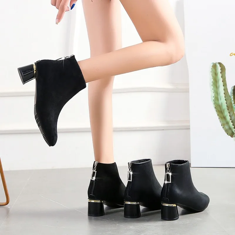 Женские ботильоны золотистого цвета на высоком каблуке с молнией сзади Botas Mujer