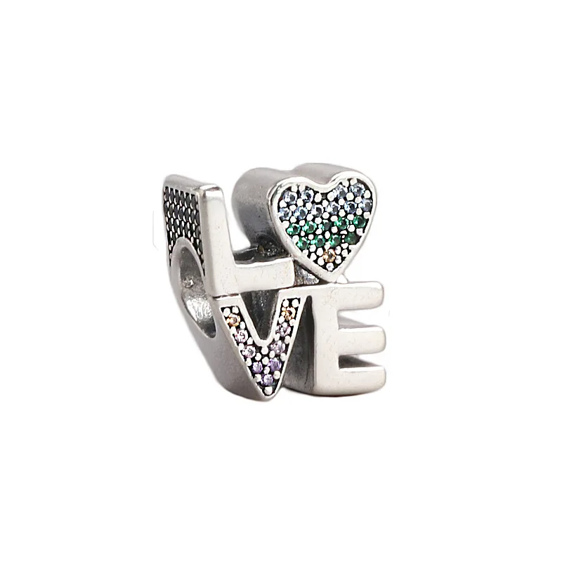 

Amas S925 Sterling Silver Creative Letters Colorful Love Beads Fit Original Bracelet Necklace Pendant Diy Jewelry Making