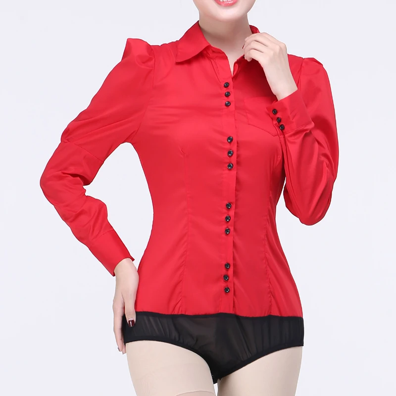 Женская блузка боди большого размера с длинным рукавом|Рубашки| |